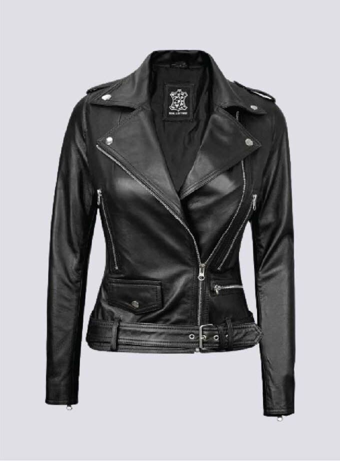 Womens Leather Asymmetrical Black Biker Jacket
