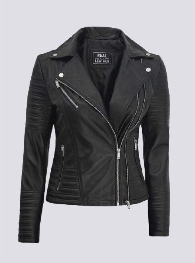 Womens Black Asymmetrical Motorcycle Leather Biker Jacket