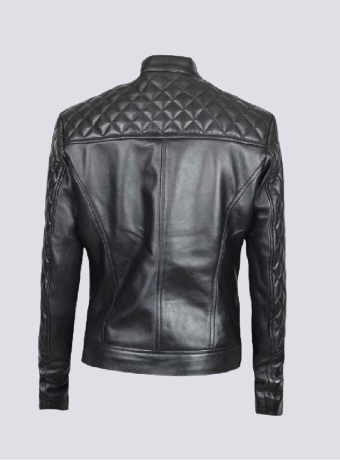 Womens Cafe Racer Quilted Real Leather Jacket
