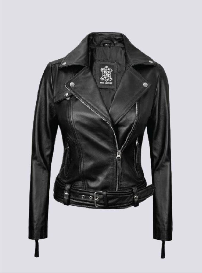 Women's Black Asymmetrical Real Leather Biker Jacket - Edgy Moto Style