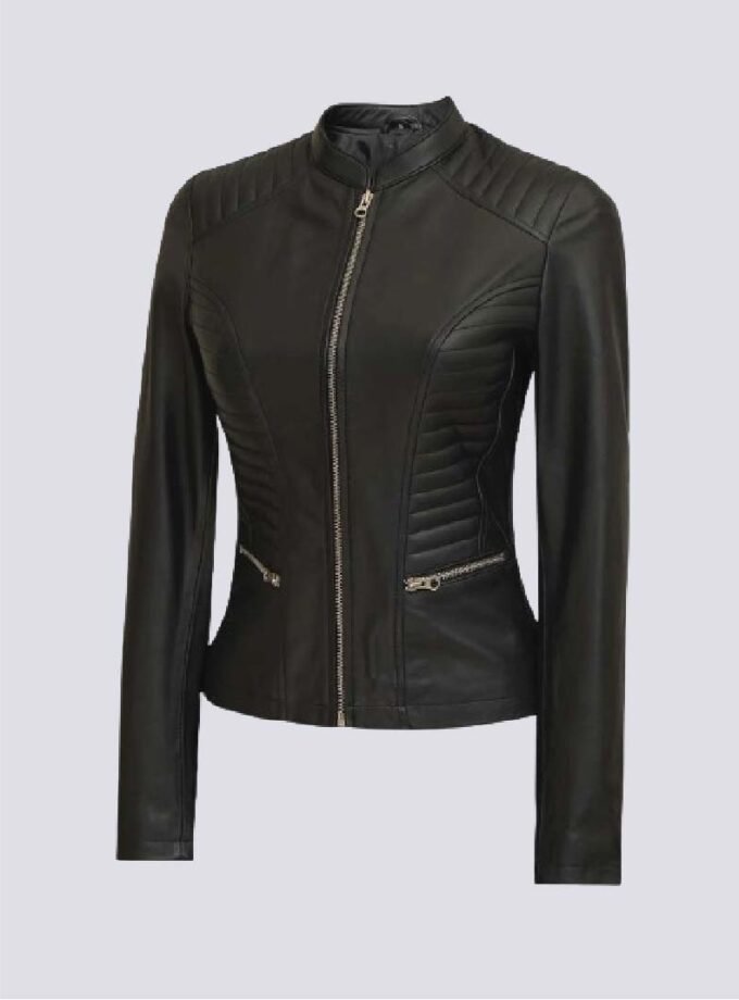 Womens Black Slim Fit Cafe Racer Real Leather Jacket