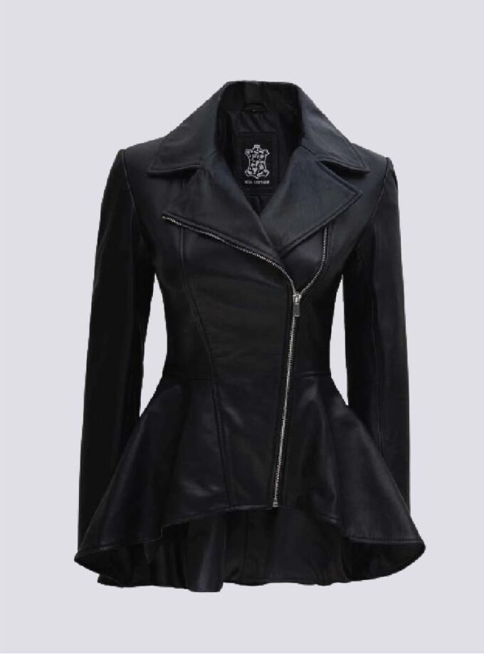 Womens Black Peplum Leather Jacket
