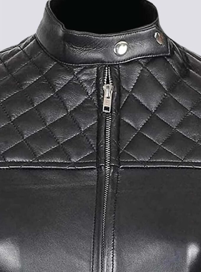 Womens Cafe Racer Quilted Real Leather Jacket