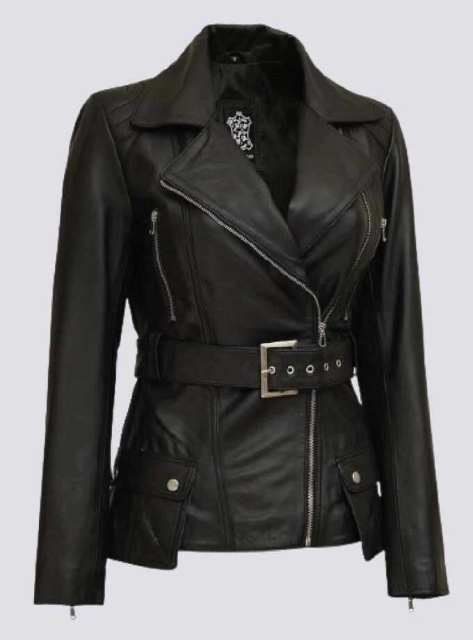 Victoria Womens Asymmetrical Black Leather Jacket