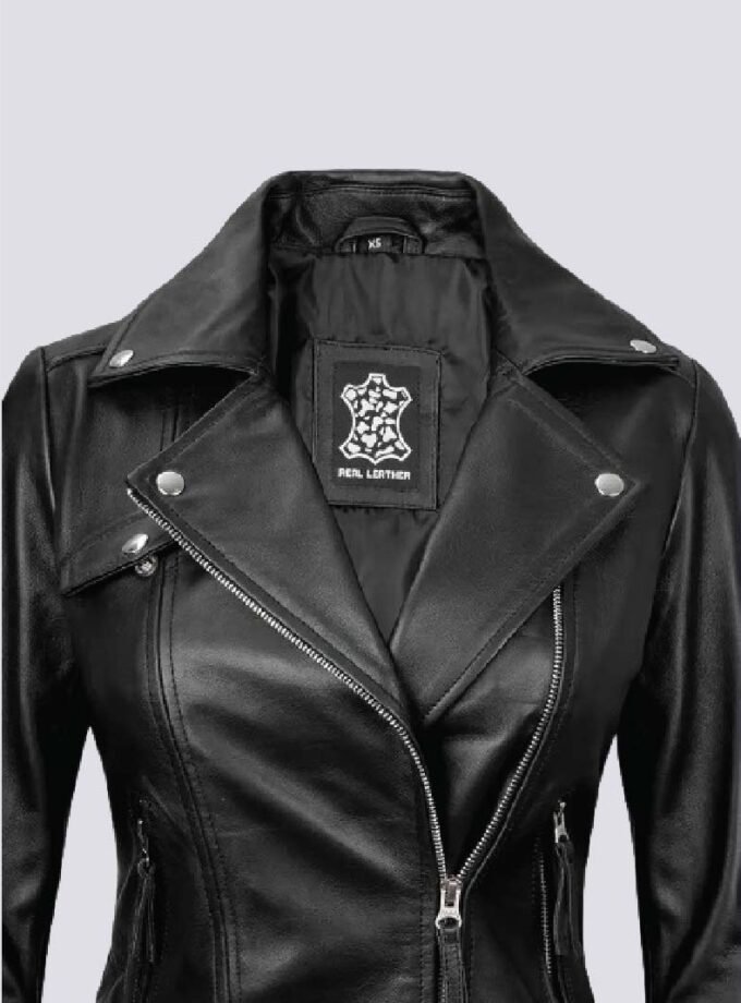 Women's Black Asymmetrical Real Leather Biker Jacket - Edgy Moto Style