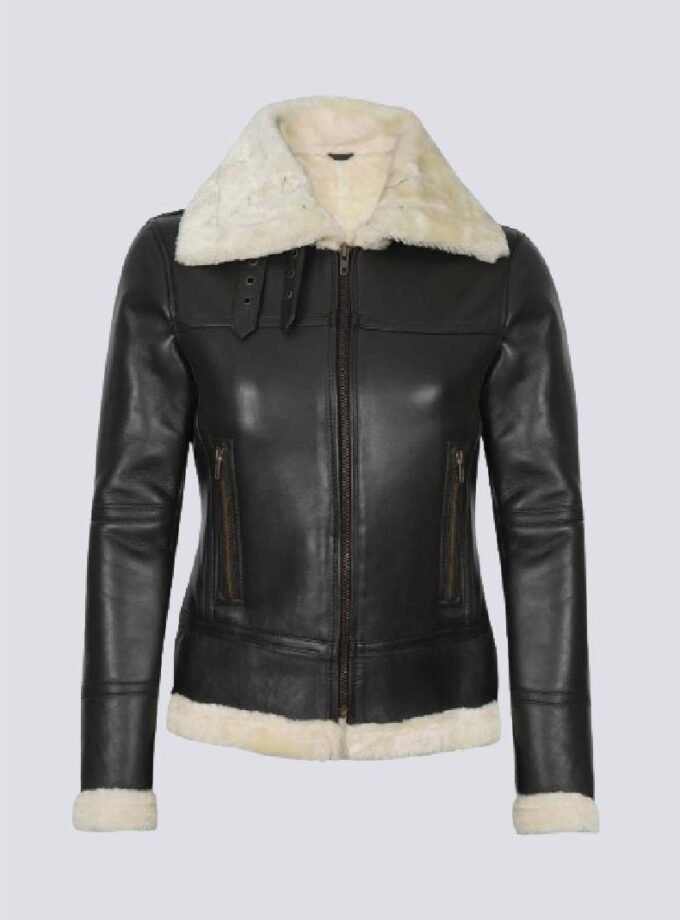 Women's Brown Shearling Leather Bomber Jacket