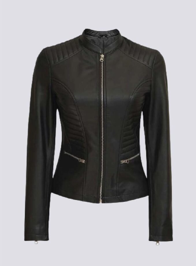 Womens Black Slim Fit Cafe Racer Real Leather Jacket