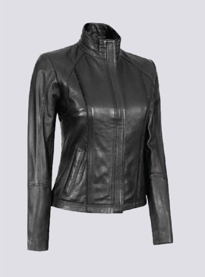 Acerra Women's Black Leather Cafe Racer Motorcycle Jacket