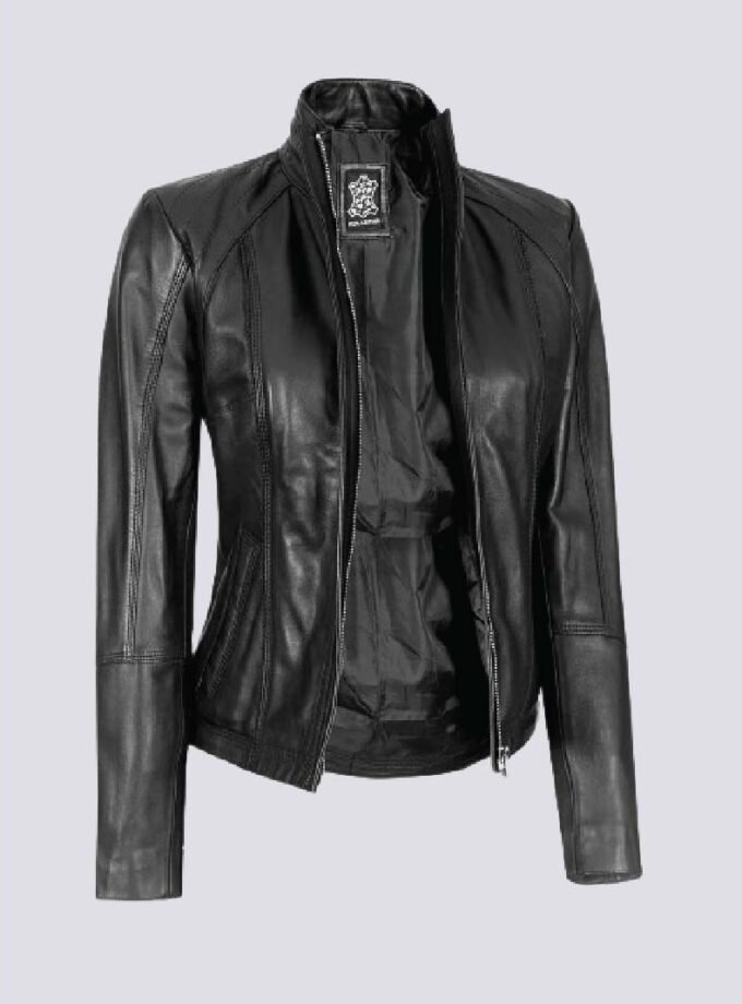Acerra Women's Black Leather Cafe Racer Motorcycle Jacket