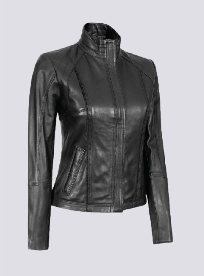 Acerra Women's Black Leather Cafe Racer Motorcycle Jacket