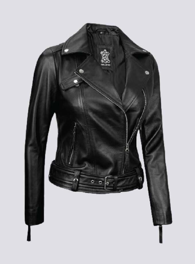 Women's Black Asymmetrical Real Leather Biker Jacket - Edgy Moto Style