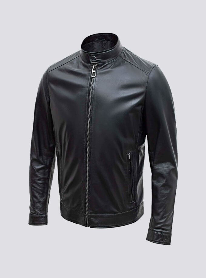 Lamb Leather Clean Style Black Jacket for Men – Slim Fit