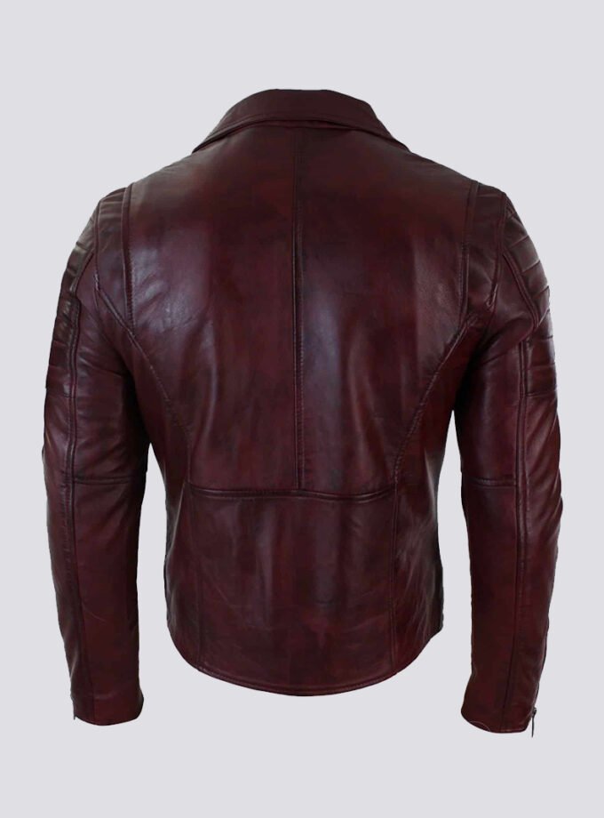 Real Leather Slim Fit Cross Zip Retro Vintage Brando Mens Jacket Vintage Biker-Burgundy
