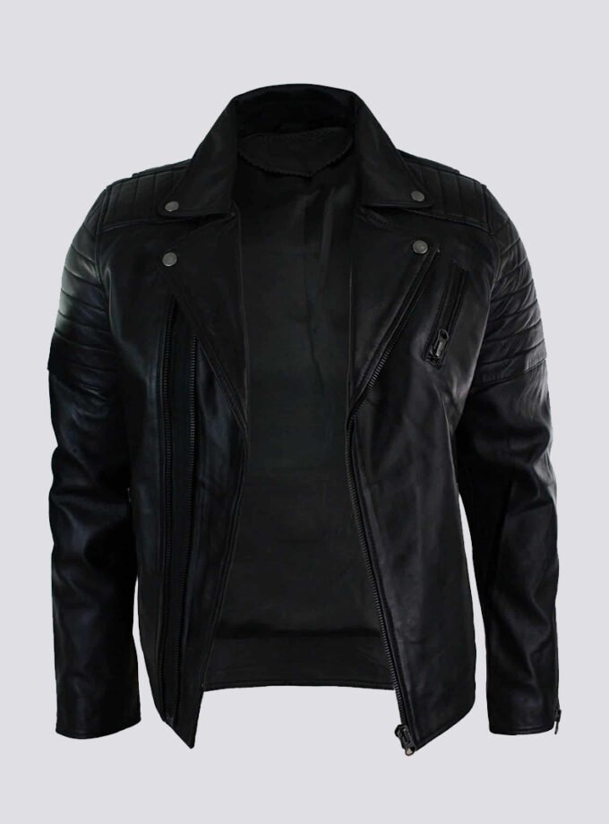 Real Leather Slim Fit Cross Zip Retro Vintage Brando Mens Jacket Vintage Biker-Black
