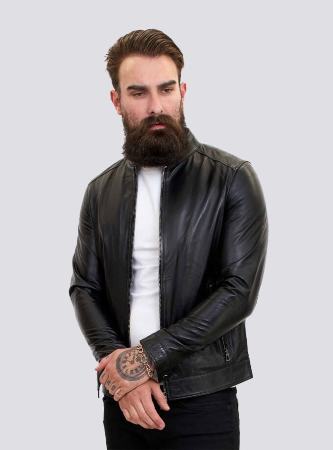 Lamb Leather Clean Style Black Jacket for Men – Slim Fit