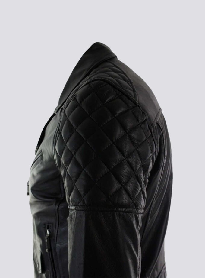 Real Leather Cross Zip Mens Biker Jacket Black Tailored Fit Retro Casual