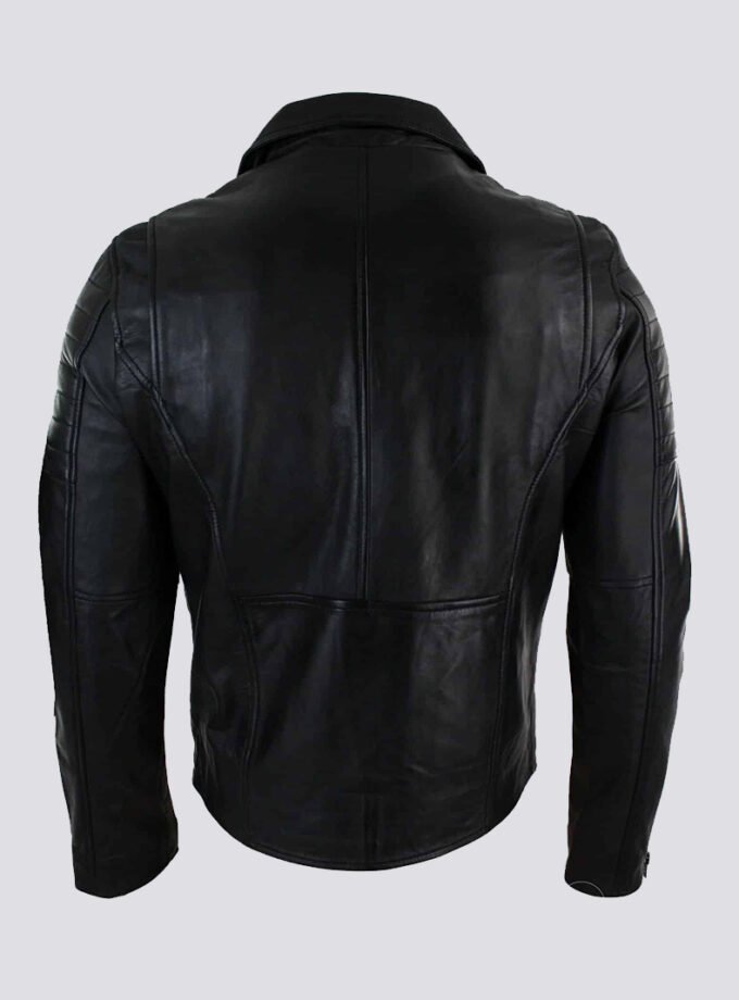 Real Leather Slim Fit Cross Zip Retro Vintage Brando Mens Jacket Vintage Biker-Black