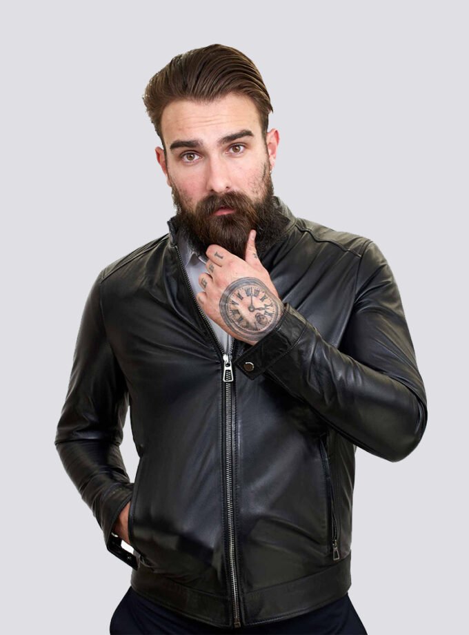 Lamb Leather Clean Style Black Jacket for Men – Slim Fit