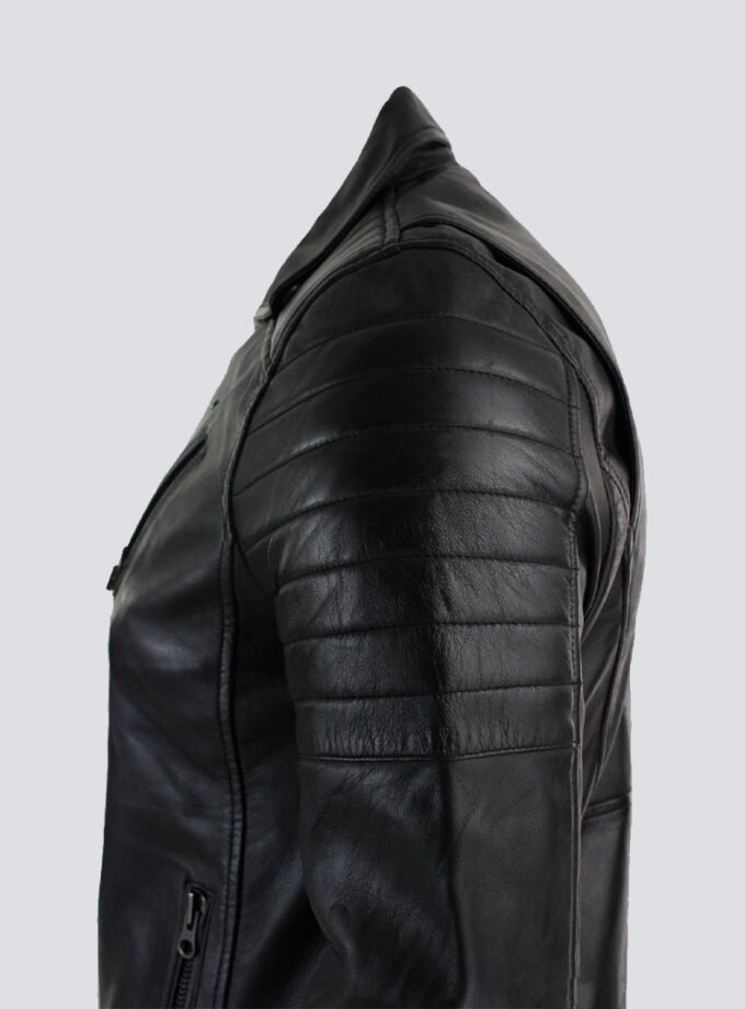 Real Leather Slim Fit Cross Zip Retro Vintage Brando Mens Jacket Vintage Biker-Black