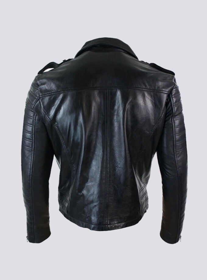 Real Leather Cross Zip Vintage Retro Mens Biker Jacket Black Urban Slim Fit