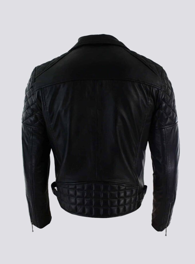 Real Leather Cross Zip Mens Biker Jacket Black Tailored Fit Retro Casual
