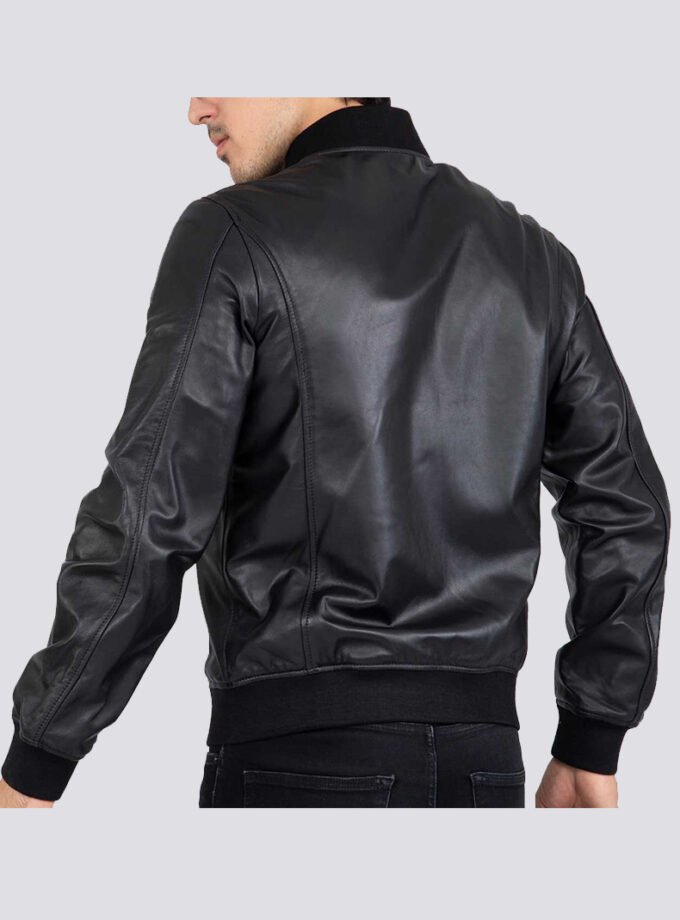 Lamb Real Leather Black Bomber Jacket for Men Regular Fit