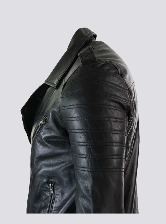 Real Leather Cross Zip Vintage Retro Mens Biker Jacket Black Urban Slim Fit
